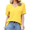 Tuopuda Magliette Donna Manica Corta T-Shirt Cotone Maglietta Scollo a V Elegante Top Estive Tee Maglietta Camicia Shirt Sportivi Blusa Tinta Unita Appuntamenti Shopping Lavoro, Giallo, XXL