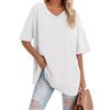 Zhiaek T-Shirt Donna Estiva Cotone Magliette Donna Manica Corta Scollo a V Camicia Casual Tinta Unita Maglietta Moda Top Taglie Forti Manica Blusa