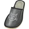 APREGGIO -Pantofole Estive da Donna in Pelle Liscia - Ciabatte Leggere con Zeppa - Pantofole chiuse - Ideali per Casa - Grigio con motivo gatto bianco - Taglia 37 EU