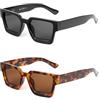 JM 2 Pack Trendy occhiali da sole polarizzati quadrati per le donne uomini Retro Chunky Rectangle Shades protezione UV400 (nero e tartaruga)