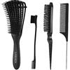 LORSEX Spazzola districante per capelli naturali per capelli afro da 3a a 4c, capelli crespi, ondulati, ricci, con 3 spazzole toupier, spazzola a doppio bordo e pettine (nero)