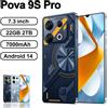 H&U&W Smartphone originale Pova 9S Pro 5G 7.3 pollici HD 22G + 2TB Telefono cellulare Dual SIM Telefoni cellulari 50 + 108MP 7000mAh Android 14 NFC sbloccato - Black 16GB 1024GB