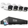 ZOSI 4K AuroraLux Kit Telecamera di Sorveglianza PoE, Rilevamento di Persona/Veicolo, Visione Notturna Vero Colore, Audio Bidirezionale, 8 MP Telecamera IP Esterna + 8 CH 4 K NVR 2 TB Registrazione