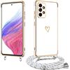 E-Lush Cover con Cordino per Samsung Galaxy A53 5G, Ultra Sottile Cuore Amore Elettrolitico Cover per Samsung A53 5G, Morbido TPU Silicone Custodia con Regolabile Collana Antiurto Protettiva Bianco