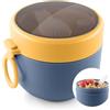 HUAERSICO Tazza da Colazione Portatile con Cucchiaio Pieghevole, Tazza Portatile da 600 ml per Macedonia di Frutta, Ideale per la Colazione e Gli Spuntini dei Bambini, Ciotola di Porridge (Blu)