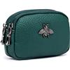 alouweekuky Portamonete da donna in vera pelle - Doppia cerniera Bee Change Pouch Portafoglio Porta carte Portamonete Mini Semplice portamonete carino (vert)