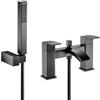 VeeBath Tidal - Rubinetto miscelatore quadrato per vasca da bagno con kit - finitura nera opaca, doppia leva, rubinetto moderno per vasca da bagno con soffione quadrato, montaggio su piano, design