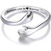 NONNA PROFESSIONISTA Anello Donna Sempre con Te Nonna in Argento Sterling 925 - Regalo Compleanno Natale per Nonne, Mamme - Anello Regolabile - Cofanetto incluso