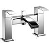 VeeBath Tidal - Rubinetto miscelatore quadrato per vasca da bagno con kit - finitura cromata, doppia leva, rubinetto moderno per vasca da bagno con soffione quadrato, montaggio su piano, design