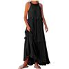 Fasheepfa Maxi abiti da donna UK elegante scollo all'americana abito da festa senza maniche estivo casual abito lungo festa abiti da sera tinta unita ampio per uscire prendisole lungo, Nero , XL