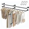 Crehomfy Appendiabiti a tubo industriale con 3 ganci a forma di S, da 183 cm, da parete, barra appendiabiti in ferro resistente, barra appendiabiti per lavanderia, carico massimo 61,2 kg, nero (2