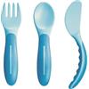 MAM Baby's Cutlery, Set posate bambini 6+ mesi, Include coltello, forchetta e cucchiaino svezzamento con manici antiscivolo ed ergonomici, Set pappa svezzamento lavabile in lavastoviglie, Azzurro