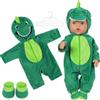 Aolso Vestiti per Bambole per New Born Baby Doll, Abiti per Bambolotti 35-45CM 18", Pagliaccetti Stampa con Cappello, con 1 Paio di Calzini e 1 Gruccia, Dinosauro Verde (Bambola Non Inclusa)