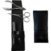 Tenartis Set Uomo Manicure & Pedicure, Barba & Baffi 4 Pezzi Inox in Vera Pelle Nera Nappa - Tenartis 380 Made in Italy