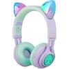 Riwbox, Cuffie Bluetooth CT-7 con orecchie di gatto che si illuminano con luce LED, wireless, pieghevoli, con microfono e controllo del volume, per iPad, smartphone, laptop, PC, TV