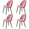BenyLed Set di 4 Sedie da Pranzo in Velluto Matty, Sedia da Cucina Imbottita Moderna di Metà Secolo con Gambe in Metallo per il Soggiorno, Sala da Pranzo (Rosa)