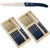 SanheKit Set di Coltelli da Bistecca, 12 Pezzi, Manico in Legno Paka Blu, Lama Seghettata 21,5 cm, con Scatola in Legno