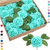 COSORO 25 rose finte azzurro chiaro, fiori artificiali in schiuma effetto reale al tatto con stelo per decorazioni matrimoniali, addio al nubilato, artigianato, casa, baby shower, decorazioni di San