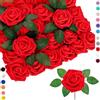 COSORO 25 rose artificiali rosse in schiuma, rose finte con tocco realistico, fiori artificiali in massa con gambo per decorazioni di matrimonio, bomboniere per doccia nuziale, fai da te per la casa