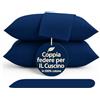 Ali Brothers Set 2 Federe Cuscino 50x80 cm - 100% Cotone Morbido e Traspirante - Antipiega, Antiacaro, Lavabili - Naturale per Letto Singolo o Matrimoniale (BLU)