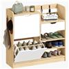 HOMCOM Mobile Portascarpe per Ingresso, Mobile Portascarpe con Cassetti Ribalta, Ripiani Aperti, 4 Ganci, per un massimo di 14 paia di scarpe, Bianco | Aosom Italy