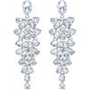 Clearine - Orecchini da donna in cristallo, sposa, a goccia, multistrato, colore argento chiaro, Cristallo Lega di acciaio