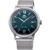 ORIENT Bambino V6 - Orologio da polso da uomo automatico e a carica manuale meccanico classico bracciale e cassa in acciaio inox di colore grigio display analogico verde - RA-AC0018E10B