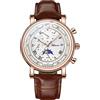 FORSINING Orologio da polso da uomo, analogico, al quarzo, in pelle, con fasi lunari, stile casual, impermeabile, cronografo, Oro rosa, Classico