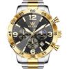OLEVS Orologi da uomo, 44 mm, quadrante a tre occhi, cinturino in acciaio inox, movimento al quarzo, 30 m, impermeabile, vetro antigraffio, 3678 nero/oro/argento