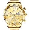 OLEVS Orologi da uomo, 44 mm, quadrante a tre occhi, cinturino in acciaio inox, movimento al quarzo, 30 m, impermeabile, vetro antigraffio, 3678 Diamante/Dorato
