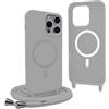 YFSYLL Magnetica Cover per iPhone 16 Pro Max con Cordino,Compatibile con MagSafe,Silicone Case con Regolabile Cordino da Collo Nylon Catena Collana Tracolla - Grigio