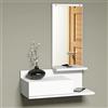 [en.casa] Mensola da Parete con Cassetto e Specchio (A x L x P) 80 x 60 x 30 cm Mobile da Ingresso - Bianco