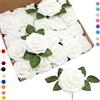 COSORO 25 rose finte bianche artificiali, rose artificiali in schiuma realistica al tatto, rose finte con stelo, per decorazioni per matrimoni, addio al nubilato, artigianato, casa, baby shower, San