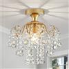 WUZUPS Crystal Chandelier Plafonnier encastré Luminaire moderne pour Chambre à coucher Hallway Bar Cuisine Salle de bain, H 34 x L 32, E14 Base, Gold