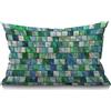BGBDEIA Federa per cuscino a mosaico, 30 x 50 cm, verde, blu, bianco, quadrati, geometrici, cubi geometrici, federa per cuscino da parete rettangolare, in cotone e lino, per letto e divano, 30 x 50 cm