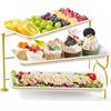 Lifewit Vassoio da Portata 3 Piatti, Vassoio Plastica Rettangolo 36×17cm, Alzate per Buffet Dolci, Portafrutta da Tavolo, Cucina Decorativo, Vassoi e Piatti con Ripiani, Rastrelliera in Metallo Oro