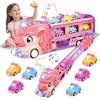 RoserRose Camion Giocattolo per Bambini, Unicorno Camion Porta Macchinine con 6 Mini Cars, Luci e Musica, Regalo Bambina 2 Anni, Macchina Giocattoli per Bambina 2 3 4 5 6 Anni