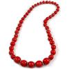 Avalaya Collana con perline di legno rosse graduate in stile grosso, lunghezza 70 cm