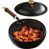 Generico Pentola Antiaderente,Pentola Antiaderente per Induzione con Coperchio - Wok Cinese con Manico in Legno Resistente al Forno per Brodo e Zuppe di Pesce