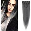 Cybelleza Extension Clip Capelli Lisci 60cm 8 Fasce Estensioni per Capelli Sintetici Lunghi Finti Allugamento Effetto Naturale Dritti Full Head Set Posticci per Donna (Nero Ombre Grigio)