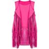Generic Gilet da donna in finta pelle scamosciata con nappe vintage anni '70 hippie senza maniche cowgirl western gilet aperto sul davanti cardigan giacche, Rosso rosato, XXL