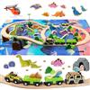 Joellfuner Set di 80 Pezzi Binari Trenino Legno con Dinosauri, Aerei e Treni in Legno, Giocattoli Treno Elettrico Compatibile con le Principali Marche, Regali di Compleanno e di Natale per Bambini