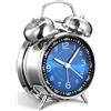 YsyYey - Sveglia vintage a doppia campana per dormiglioni, finitura metallica blu gioiello, silenziosa, senza ticchettio, funzionamento a batteria, decorazione retrò per camera da letto