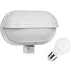 Maclean MCE33 - Lampada da parete per esterni con lampadina a LED, sensore di movimento PIR da 180° a 9 m e sensore crepuscolare, portalampada da giardino E27 (bianco, lampada da parete + 9W LED