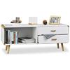 Relaxdays Credenza con angoli arrotondati 2 cassetti mobile lungo basso per TV con gambe HxLxP: 48 x 120 x 40 cm bianco