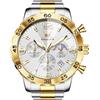 OLEVS Orologi da uomo, 44 mm, quadrante a tre occhi, cinturino in acciaio inox, movimento al quarzo, 30 m, impermeabile, vetro antigraffio, 3678 bianco/oro/argento