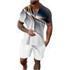 Generic Completo da Uomo a Due Pezzi con Stampa rampa a Righe Casual con Cerniera, Manica Corta, Camicetta, Completo con Tasca con Coulisse K99