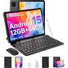 DOOGEE Tab A9 Android 15 Tablet 10 Pollici, Tablet con Tastiera, 12(3+9) GB RAM + 64GB ROM (TF 2TB), 6580mAh Batteria, 5G+2.4G WiFi, 1280 * 800 IPS, BT5.0, 5MP+8MP, Tablets con Pen + Mouse + Custodia