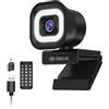TOALLIN Webcam 4K con luce ad anello, telecomando, Autofocus PDAF, 12 milioni di pixel, doppio microfono integrato, zoom digitale 5X, webcam per streaming live/riunioni/videochiamate