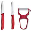 Victorinox Swiss Classic Set di Coltelli da Cucina con Pelaverdure, 3 Pezzi, per Verdura, Lama Affilato, Acciaio Inox, Lavabile in Lavastoviglie, Rosso